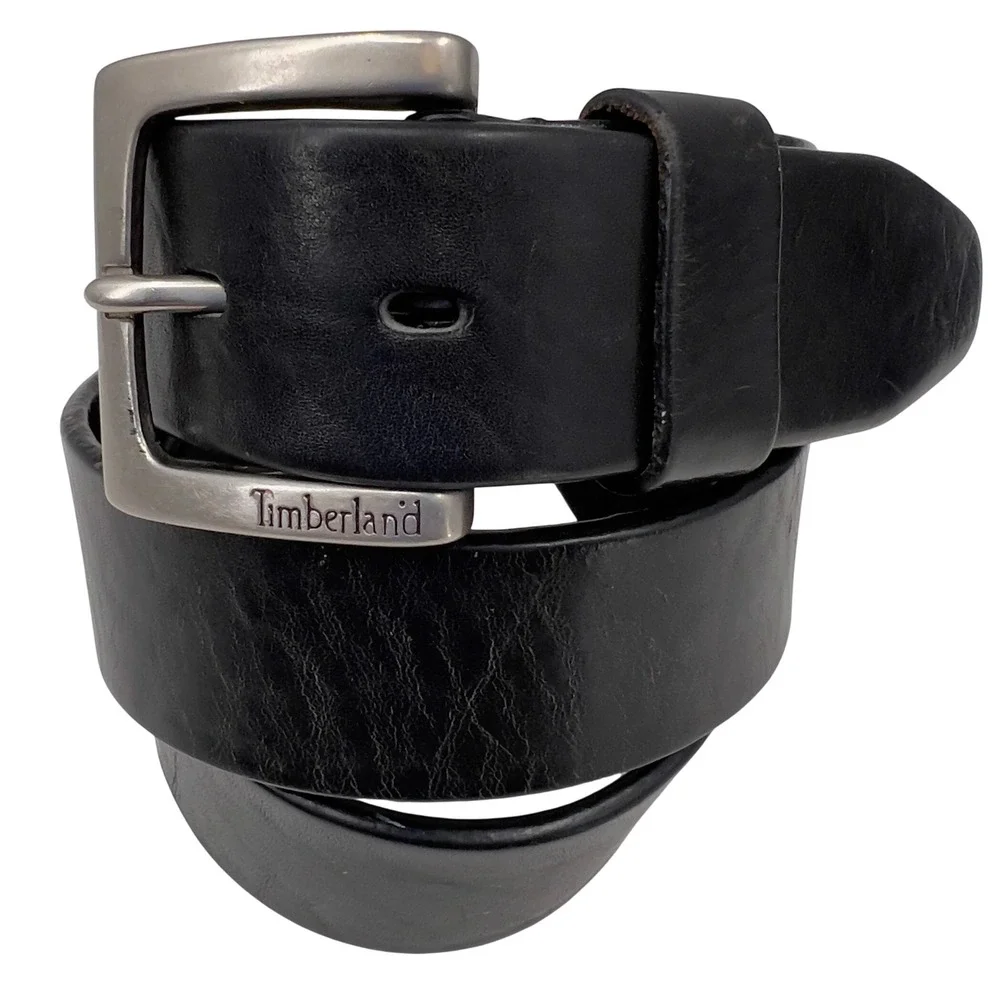 Timberland Mens Genuine Leather Belt Black Silver Buckle 1426-001 Gorpcore 34
